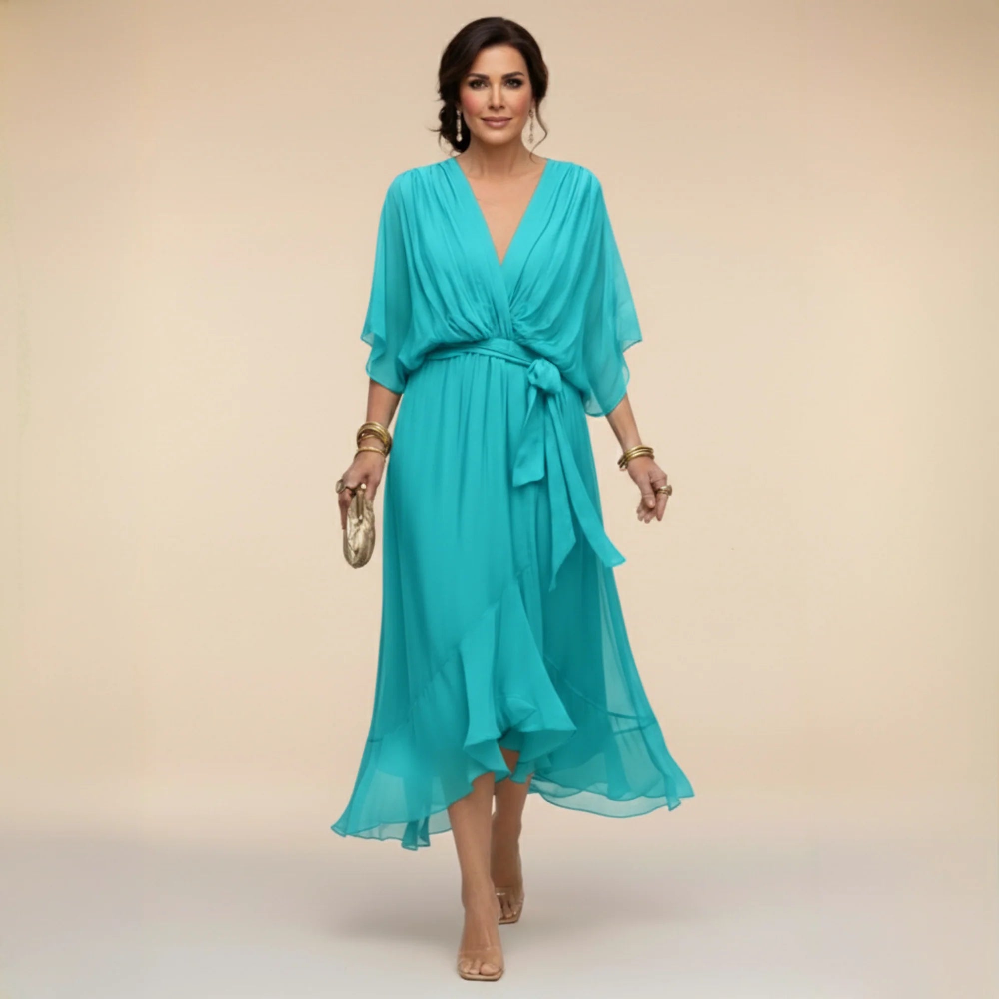 CLAUDIA™ | VESTIDO DE CHIFFON CON ESCOTE EN V