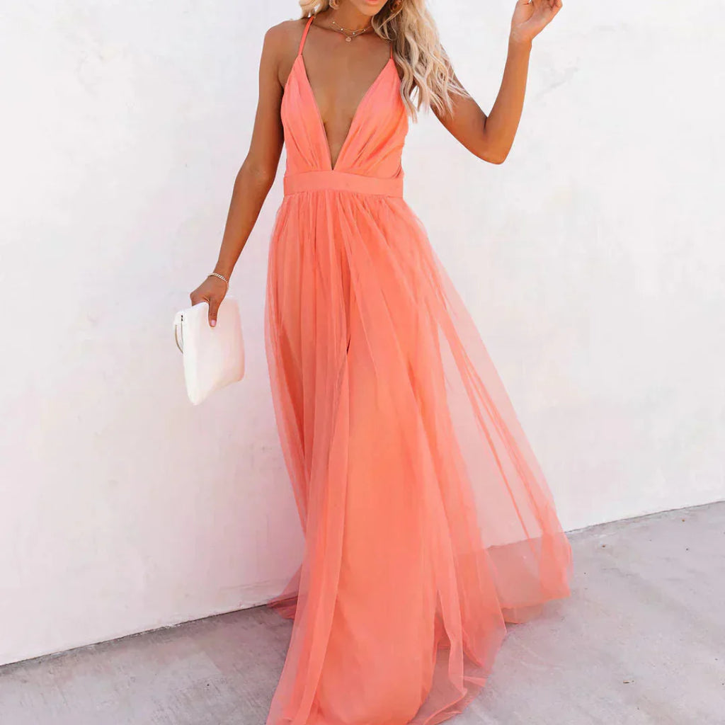 Vestido largo Lumière en color coral