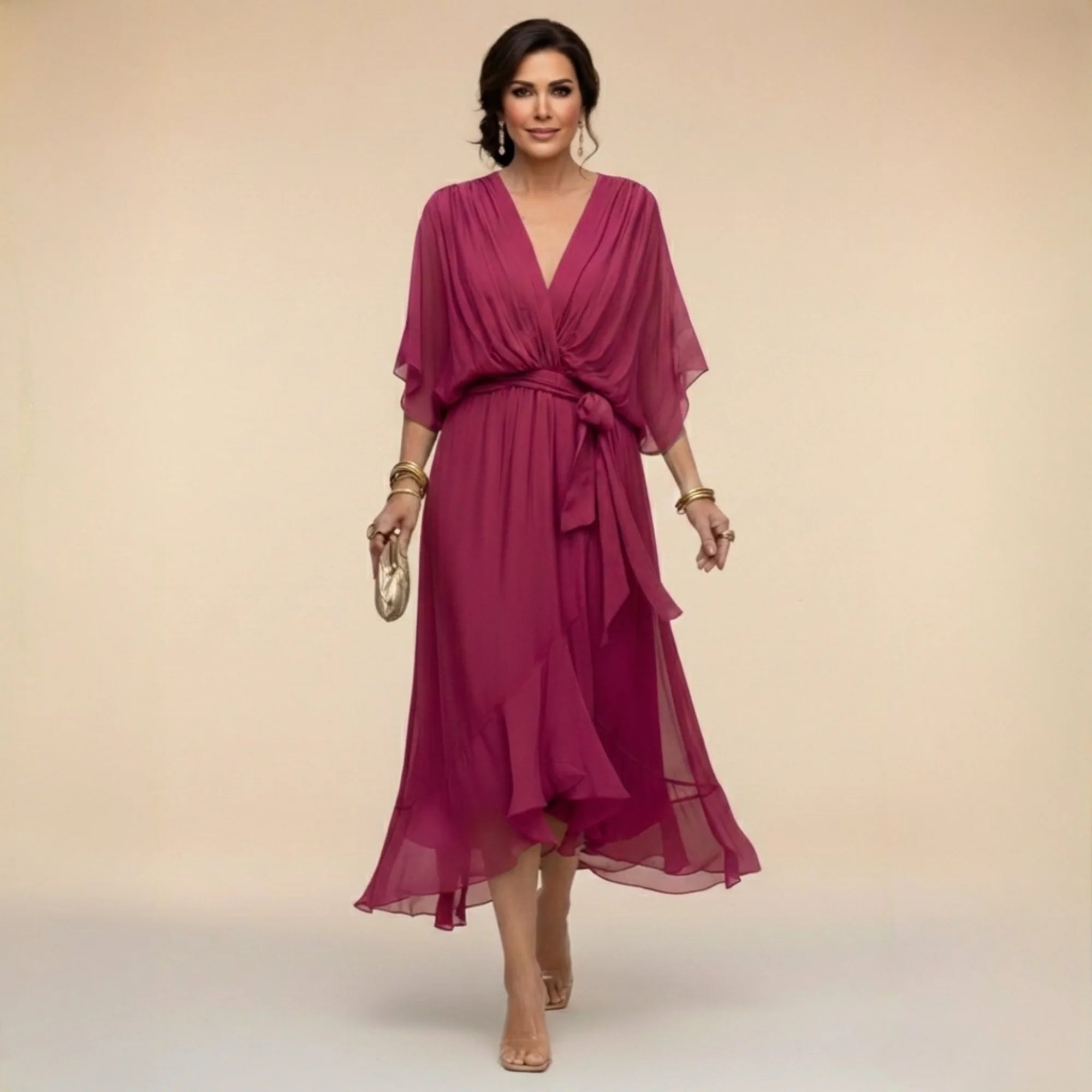 CLAUDIA™ | VESTIDO DE CHIFFON CON ESCOTE EN V