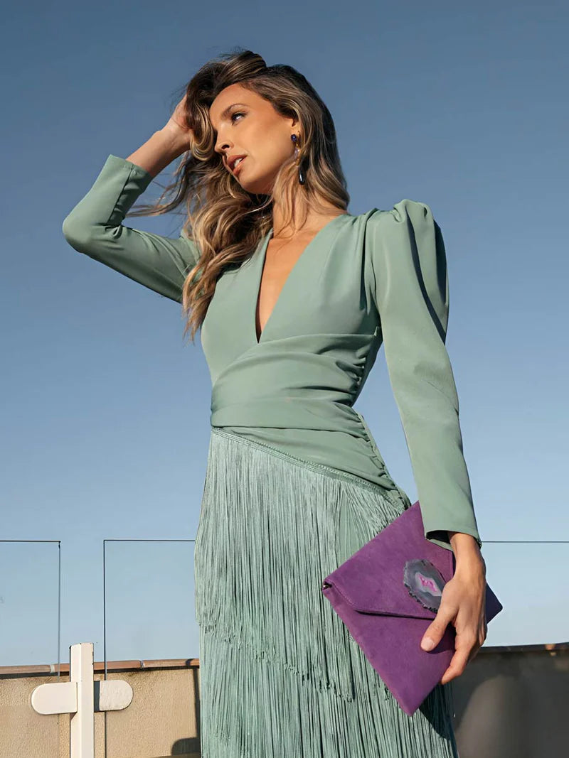 Vestido Flecos Salvia