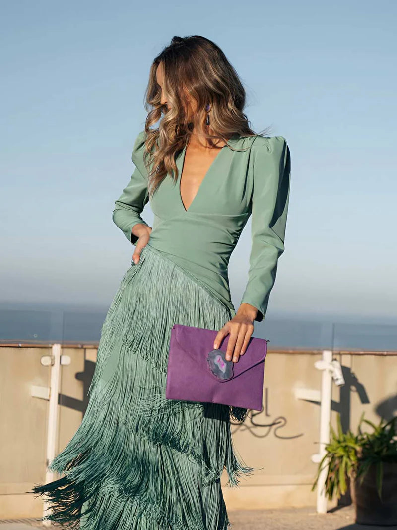 Vestido Flecos Salvia