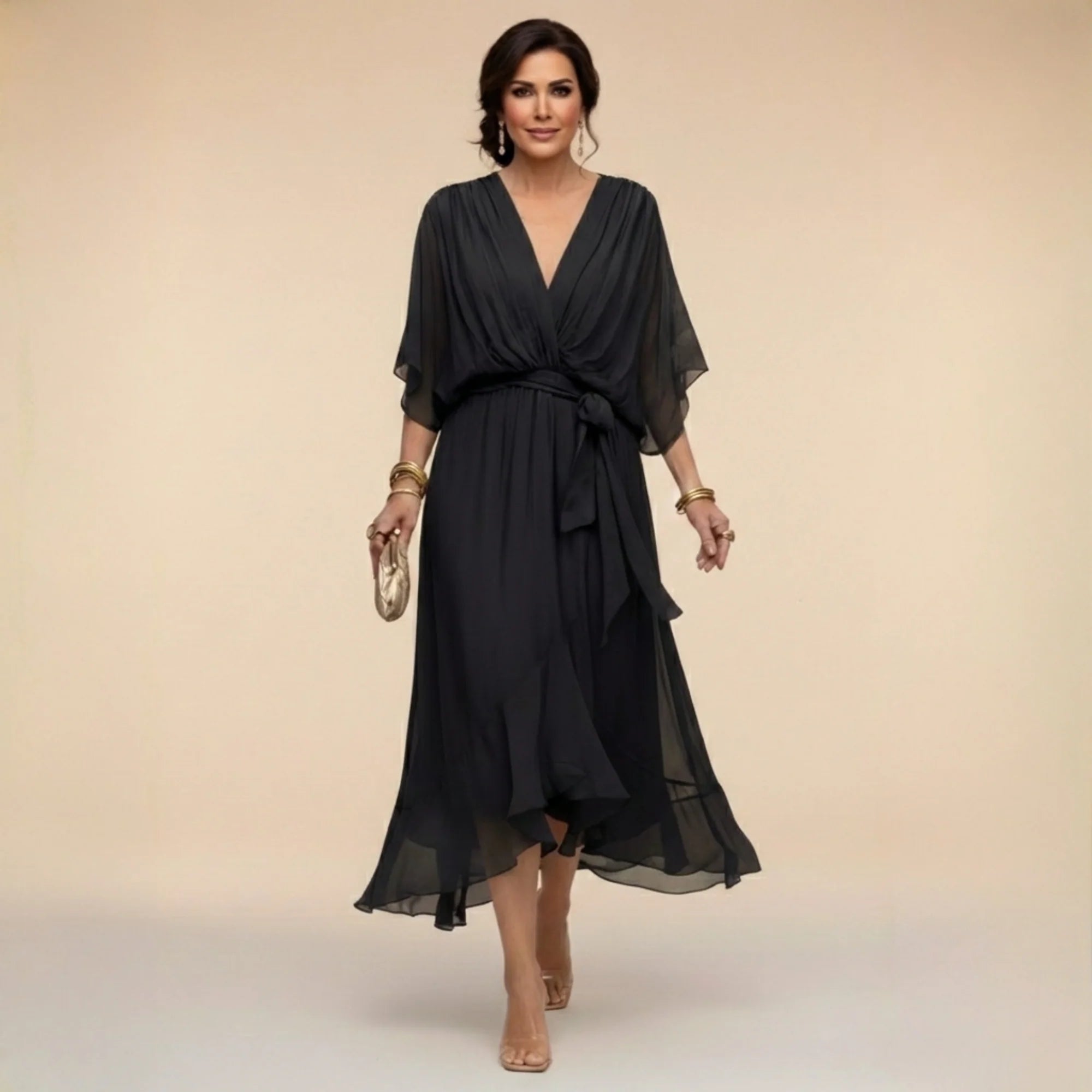 CLAUDIA™ | VESTIDO DE CHIFFON CON ESCOTE EN V