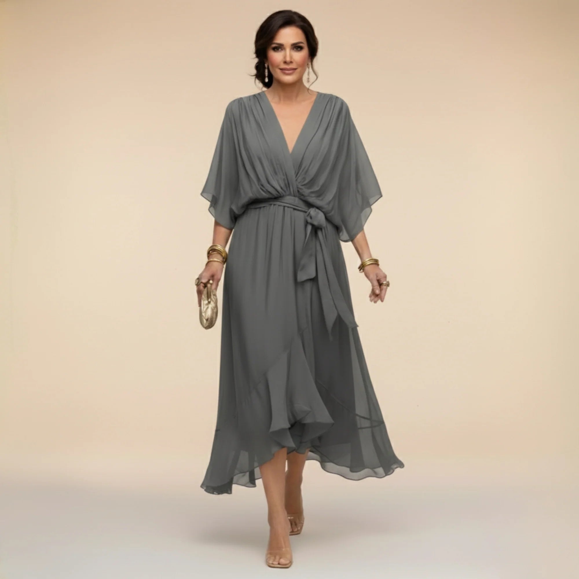 CLAUDIA™ | VESTIDO DE CHIFFON CON ESCOTE EN V