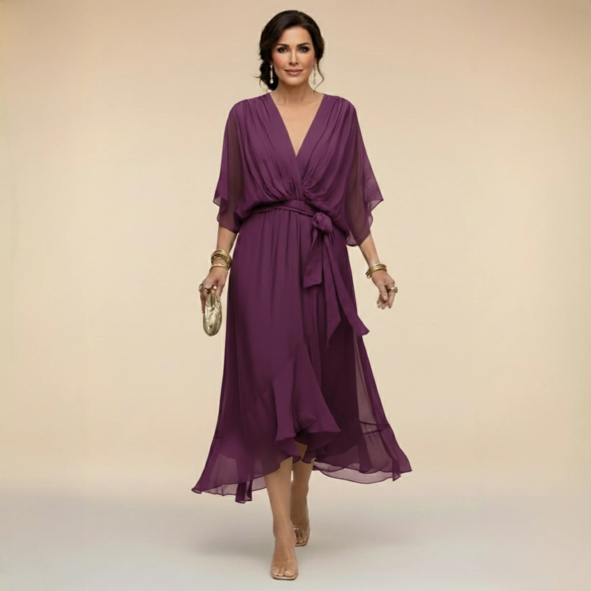 CLAUDIA™ | VESTIDO DE CHIFFON CON ESCOTE EN V