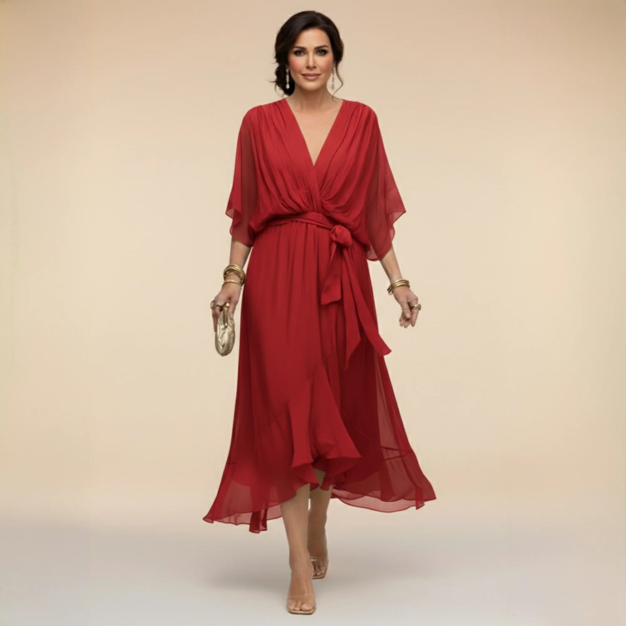 CLAUDIA™ | VESTIDO DE CHIFFON CON ESCOTE EN V