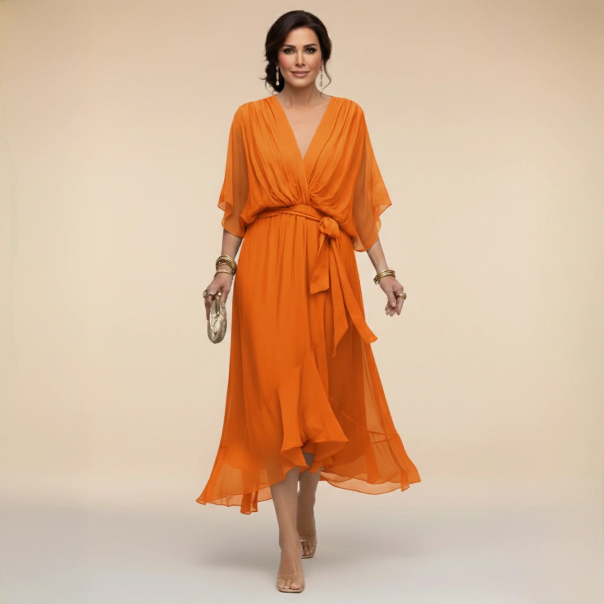 CLAUDIA™ | VESTIDO DE CHIFFON CON ESCOTE EN V