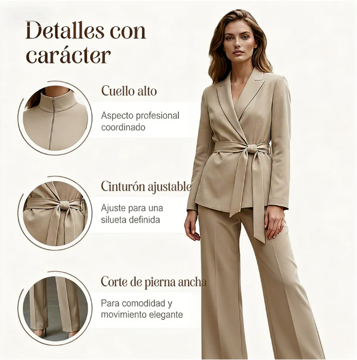 Conjunto de Chaqueta Elegante de Cintura Alta y Pantalones Anchos