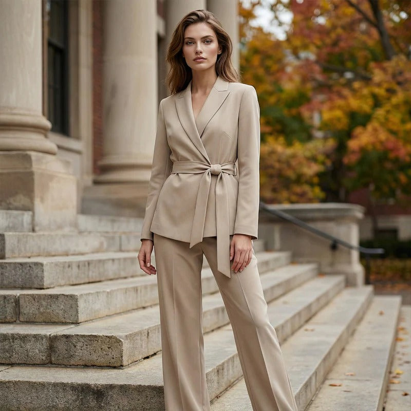 Conjunto de Chaqueta Elegante de Cintura Alta y Pantalones Anchos