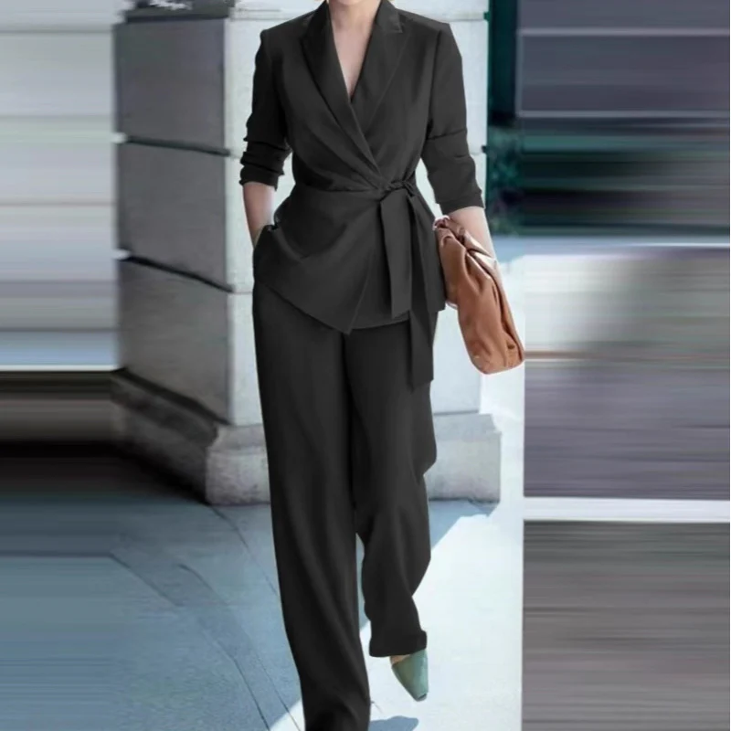 Conjunto de Chaqueta Elegante de Cintura Alta y Pantalones Anchos