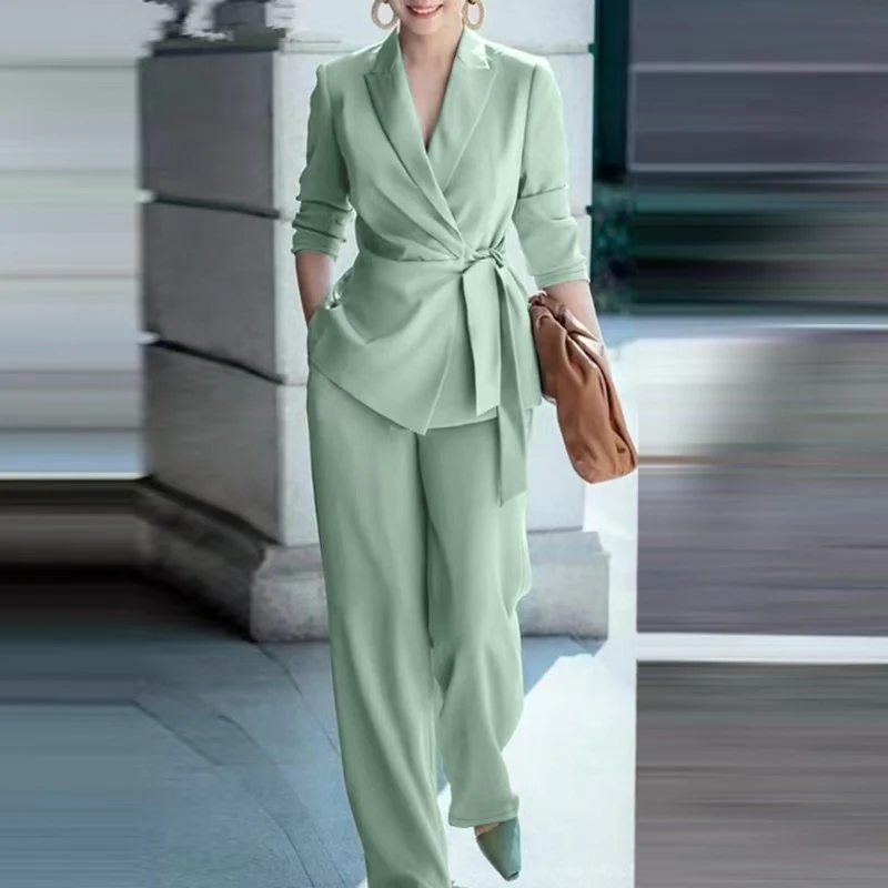 Conjunto de Chaqueta Elegante de Cintura Alta y Pantalones Anchos