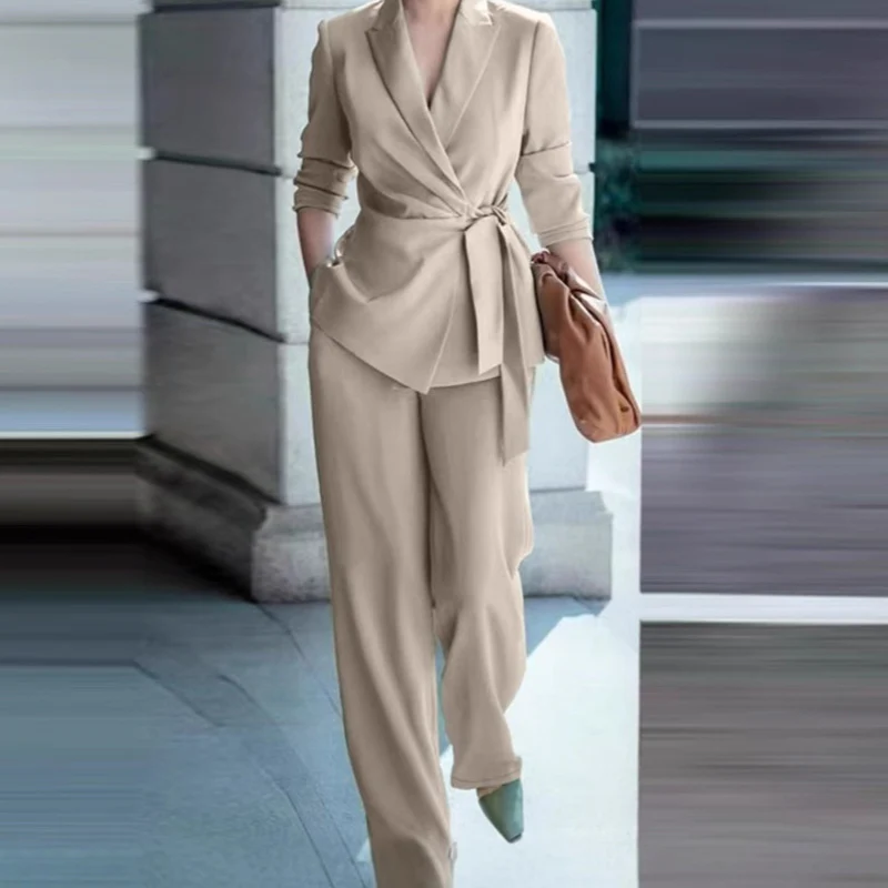 Conjunto de Chaqueta Elegante de Cintura Alta y Pantalones Anchos